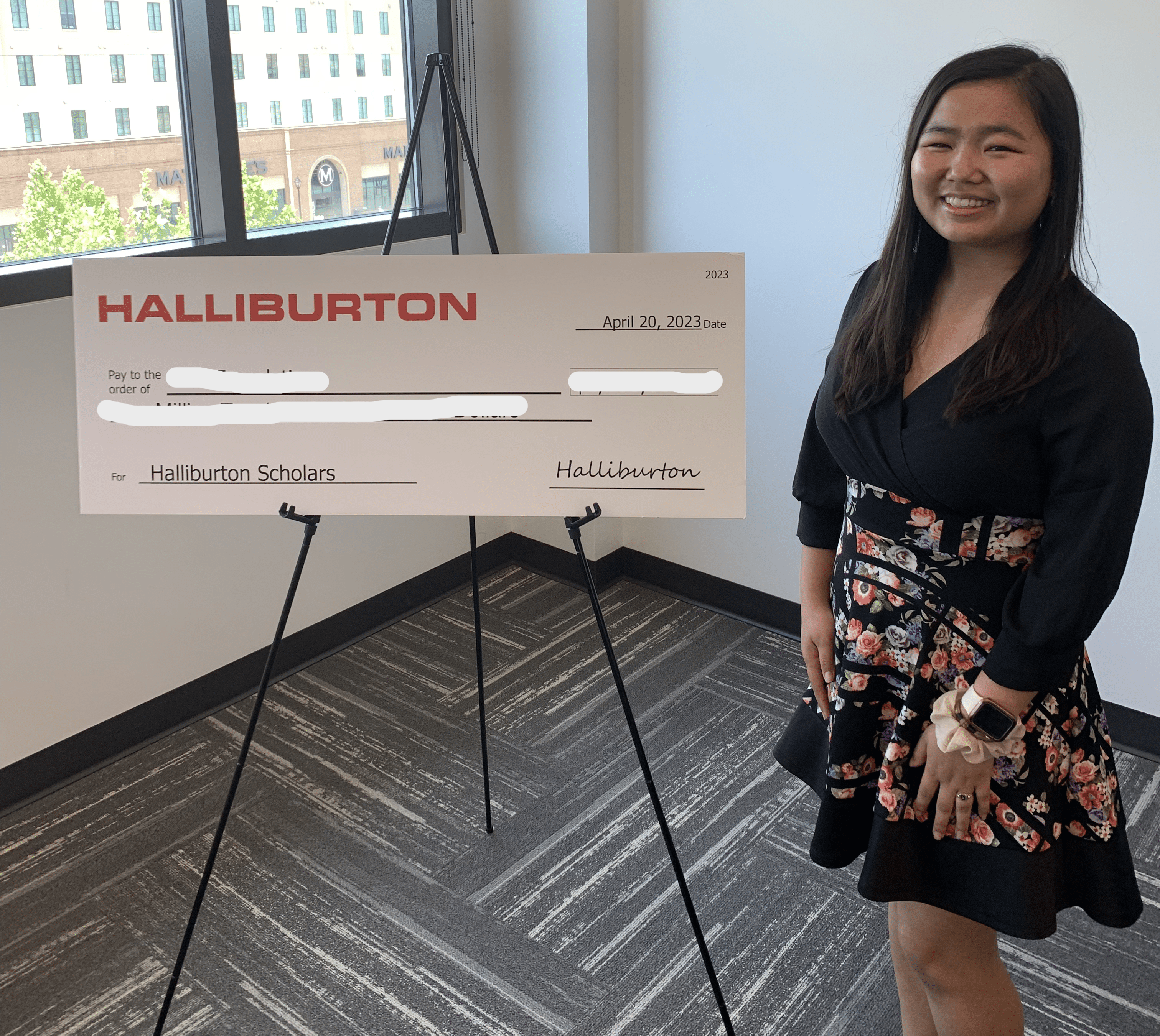 A photo of myself at the Halliburton Scholarship banquet in Spring 2023